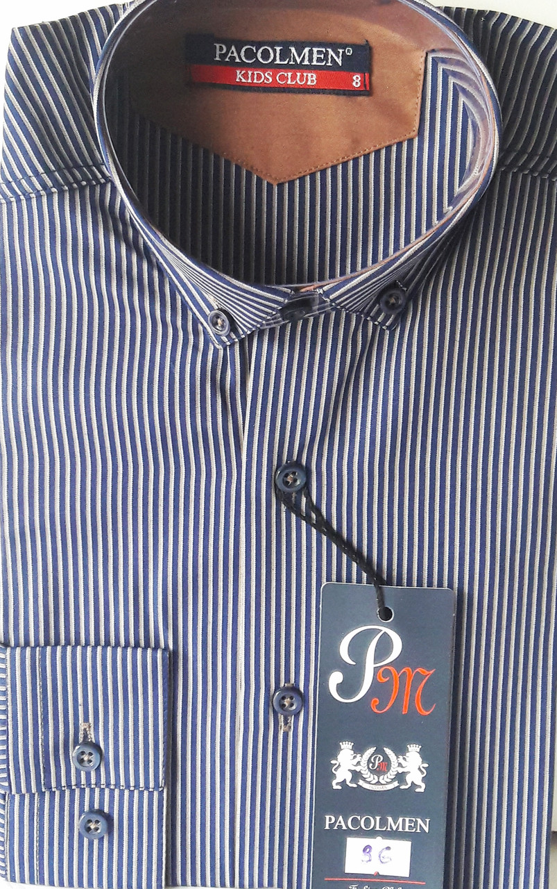 Сорочка дитяча з довгим рукавом dd-0036 Pacolmen синя приталені в смужку