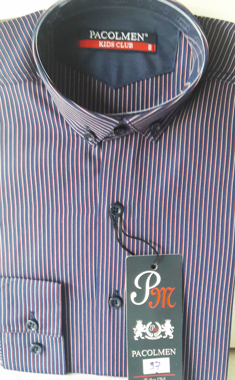 Сорочка дитяча з довгим рукавом dd-0037 Pacolmen синя приталені в смужку
