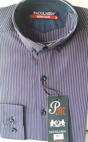 Сорочка дитяча з довгим рукавом dd-0037 Pacolmen синя приталені в смужку, фото 1