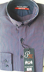 Сорочка дитяча з довгим рукавом dd-0037 Pacolmen синя приталені в смужку 12