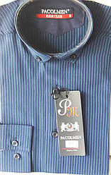 Сорочка дитяча з довгим рукавом dd-0038 Pacolmen синя приталені в смужку 9