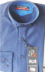 Сорочка дитяча з довгим рукавом dd-0039 Pacolmen синя приталені в смужку 12