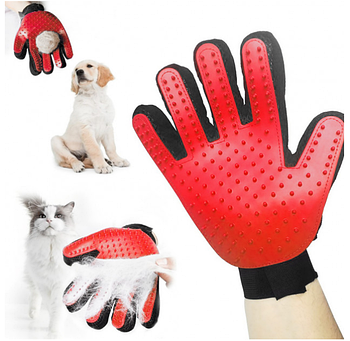 Рукавиця для вичісування шерсті тварин для котів і собак True Touch Рожева (KG-2336)
