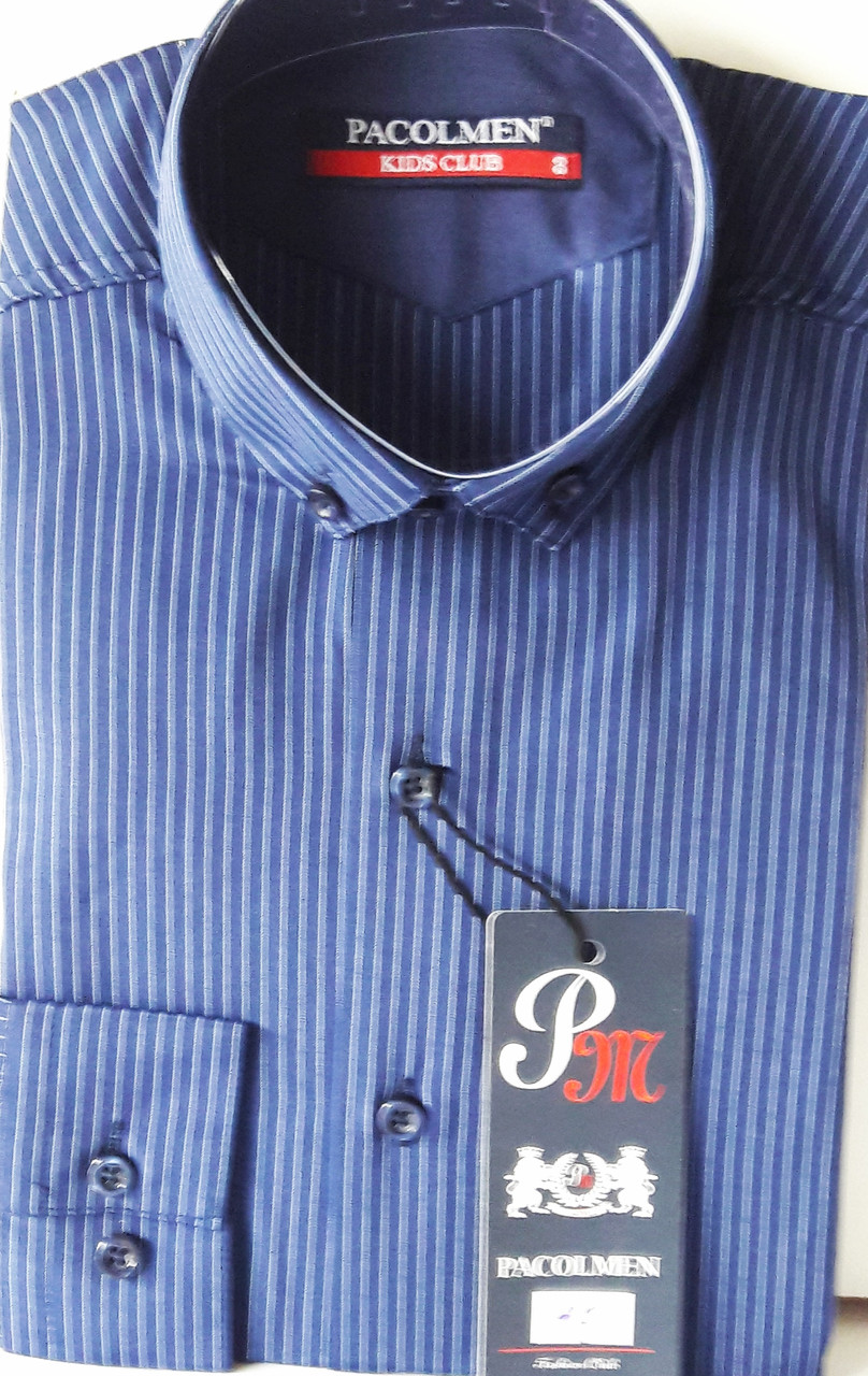 Сорочка дитяча з довгим рукавом dd-0040 Pacolmen синя приталені в смужку
