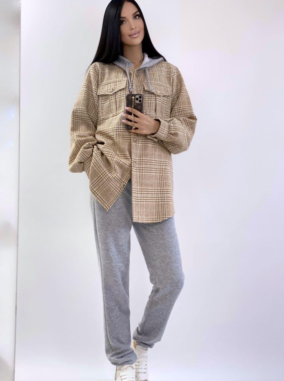 Костюм Гамма жіночий стиль сорочка з капюшоном і штани з завищеною таллю Df3420
