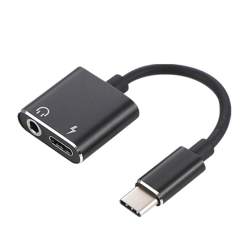 Перехідник на зарядку та навушники Type-C (CM) - Jack 3.5 мм + Type-C (CF) TRY без ЦАП чорний