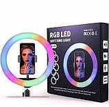 Кільцева LED лампа RGB MJ26 + Штатив тринога (26см.1 кріплення на телефон USB), фото 4