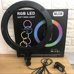 Кільцева лампа RGB MJ38 з пультом (38см 220V 1 кріпл.тел USB)