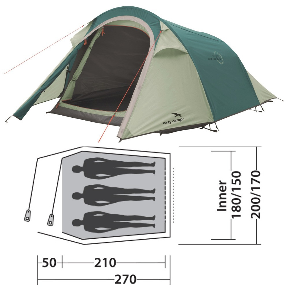 Намет Easy Camp Energy 300 Teal Green (120353) кемпінговий тримісний тунельний