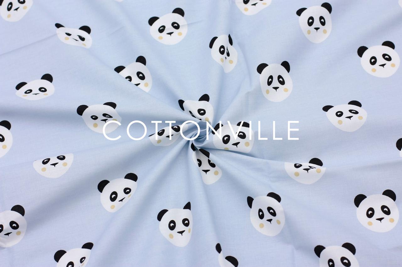 Поплін 240 см Панди на блакитному Organic cotton