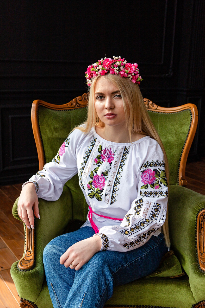 Вишиванка жіноча Ранкова Роса рожево-фіолетова, фото 1