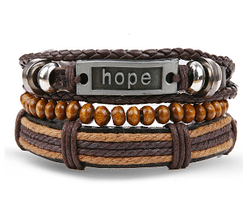 Широкий чоловічий шкіряний браслет hope