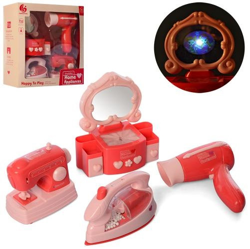 KMRD-504 Набір побутової техніки швейна машинка, фен, трюмо, праска, музика світло коробка 26-26-9 см