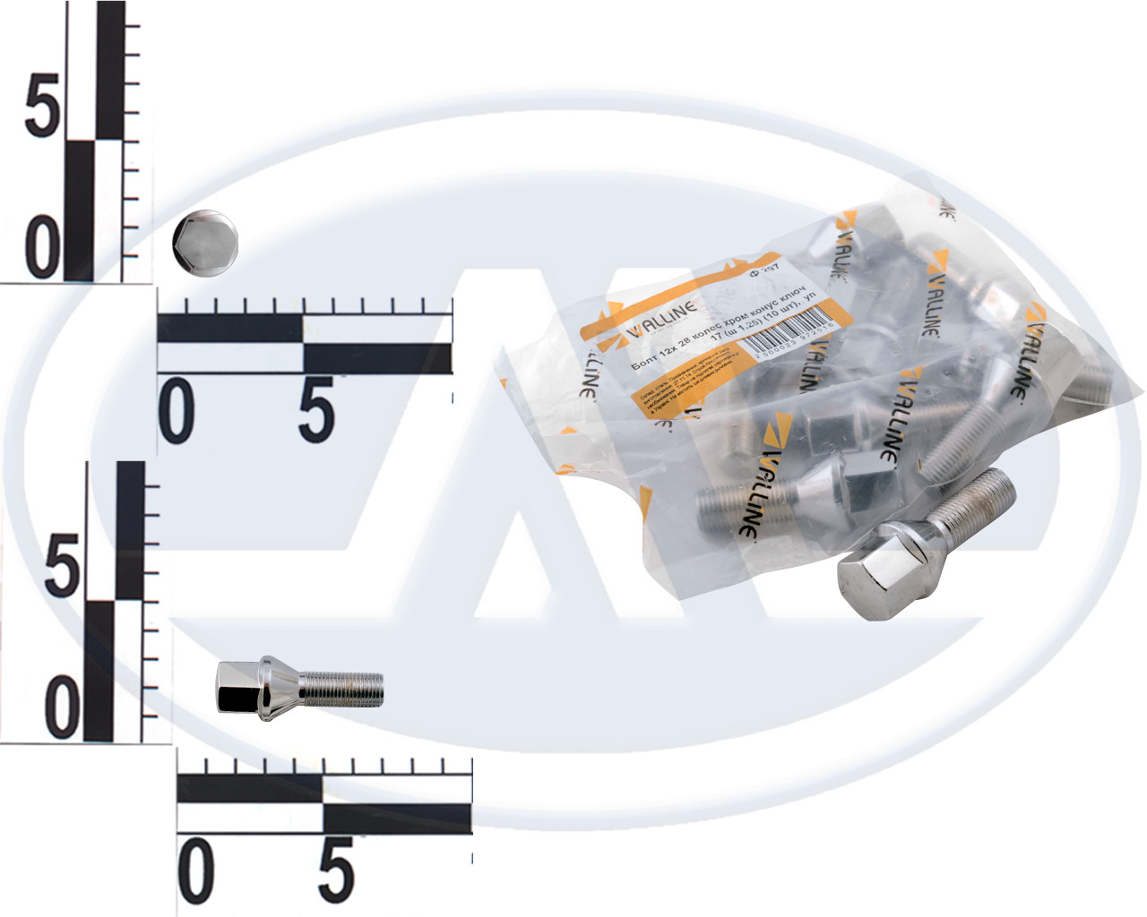 Болт М12х28 (ш. 1,25) колеса цинк. конусний, під ключ 17 (10 шт.) п/е уп.