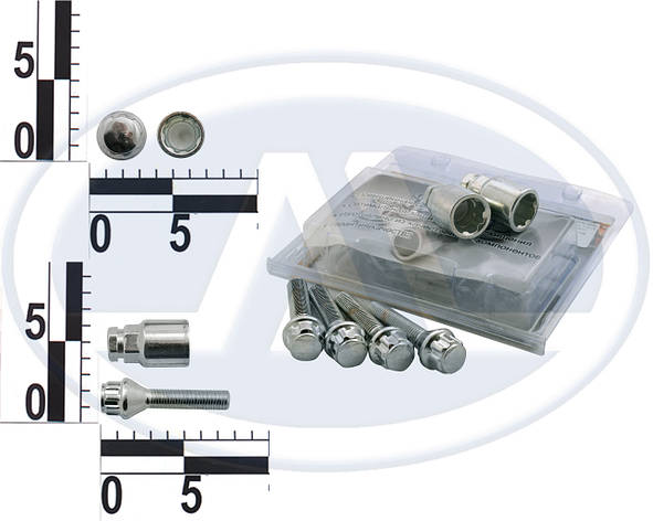 Болт М12х45 (ш. 1,5) колеса хром. конусний секретки (2 ключа) (4 шт.) бл. уп., фото 2