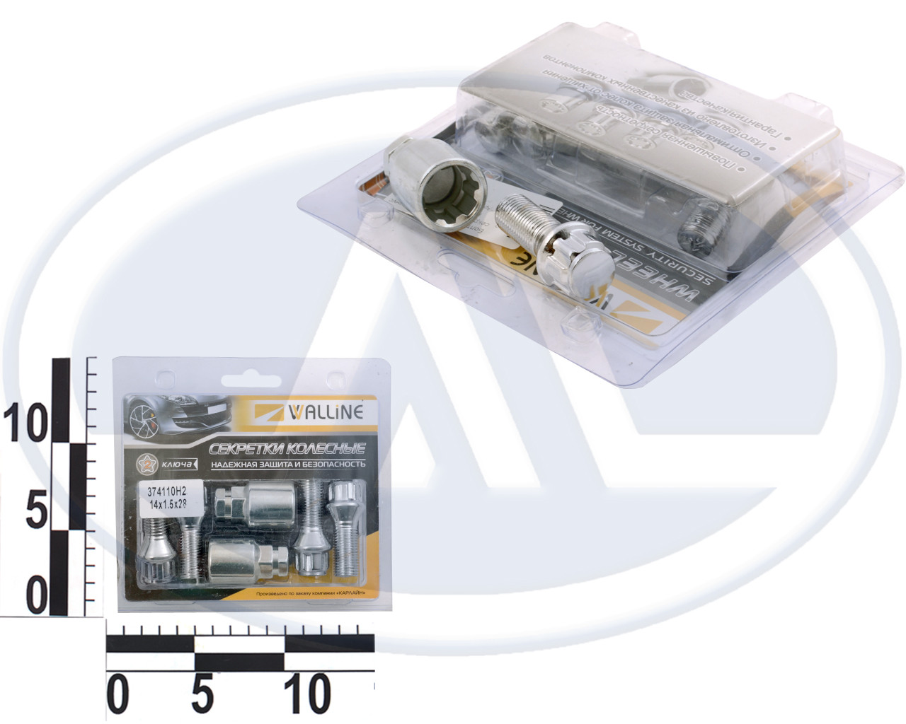 Болт М14х28 (ш. 1,5) колеса Fabia, Octavia 1,2, Roomster, Superb, хром. конус секретки (2 ключа) (4 шт.) бл.