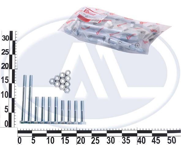Болт М12х70/80/150 штанги реактивної ВАЗ 2101-07 (к-т 10 шт. з гайками з/к) п/е уп., фото 2