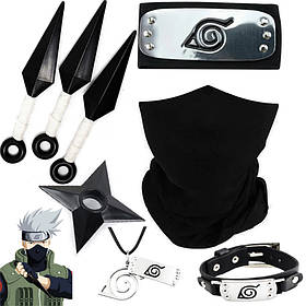 Набір Какаші з аніме Наруто: Пов'язка + Маска + 3 Кунаї + Сюрикен + Браслет  + Кулон | Косплей Какаші | Cosplay Kakashi Hatake