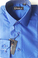 Рубашка детская с длинным рукавом dd-0008 Lagard васильковая однотонная приталенная для мальчиков 12