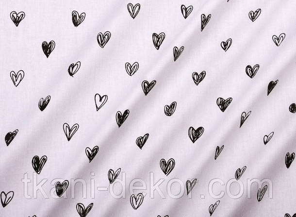 Сатин (хлопкова тканина) чорні намальовані (0,6*160), фото 1