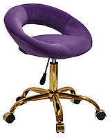 Стілець Holy (Холі) GD-Office велюр пурпуровий В-1013 (фіолетовий) на золотій хрестовині з колесами, фото 2