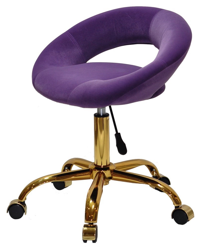 Стілець Holy (Холі) GD-Office велюр пурпуровий В-1013 (фіолетовий) на золотій хрестовині з колесами, фото 1