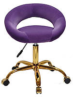 Стілець Holy (Холі) GD-Office велюр пурпуровий В-1013 (фіолетовий) на золотій хрестовині з колесами, фото 3