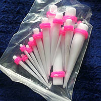 Конусні розтяжки. Набір розтяжок 9 пар (18 шт.) для пірсингу вух. Білий колір