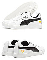 Мужские кожаные кроссовки Puma (Пума) Ferrari White, мужские туфли белые, кеды повседневные. Мужская обувь