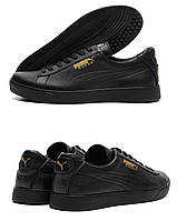 Мужские кожаные кроссовки Puma (Пума) Smash Black, мужские туфли черные, кеды повседневные. Мужская обувь