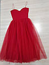 Вечірнє жіноче плаття міді з евросіткою біле чорне червоне на бретелях 38-70 розмір, фото 2