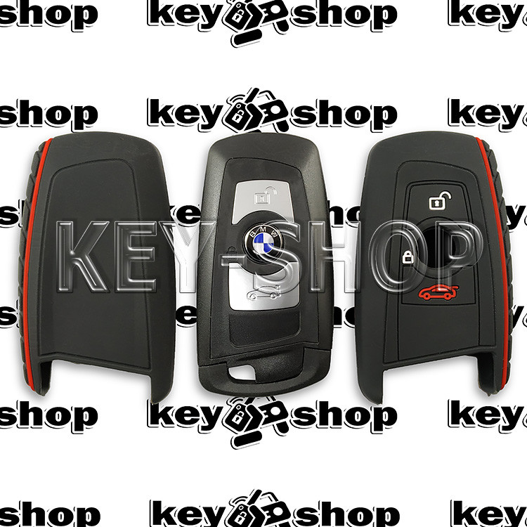 Чехол силиконовый смарт ключа BMW (БМВ) (черный) 2 + 1 кнопки - фото 1 - id-p1385924670