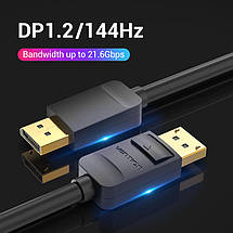 Кабель DisplayPort-DisplayPort v1.2 Vention 4K 60Hz 21.6Gbps gold-plated 3m Black (HACBI), фото 5