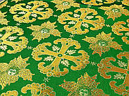 Шовкова церковна тканина Афон зелений з золотом