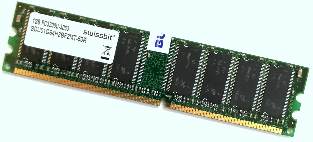 Оперативна пам'ять Swissbit DDR 1Gb 400MHz 3200U CL3 2.6 V (SDU01G64H3BF2MT-50R) Б/В