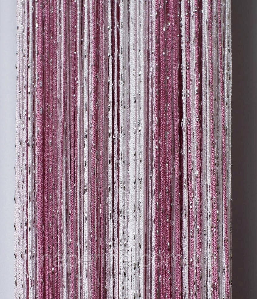 Шторы нити Радуга Дождь кисея 3х3м Белый Розовый Фрезовый с люрексом - фото 1 - id-p1385996469