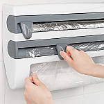 Органайзер для кухні 4в1 Wi-dispenser тримач для паперових рушників, плівки, фольги з ножем, фото 4