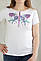 Неймовірна вишита жіноча футболка з вишитими фіолетовими нитками вишивкою, фото 3