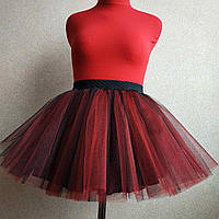 Пышная детская юбка из фатина два цвета красный и чёрный