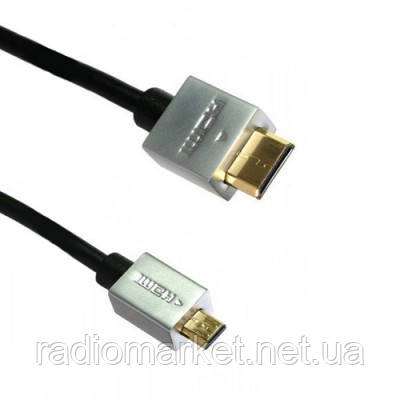Шнур шт. HDMI -шт. micro HDMI, Ultra Slim (1,4 V), gold, діам-4,2 мм, 2м