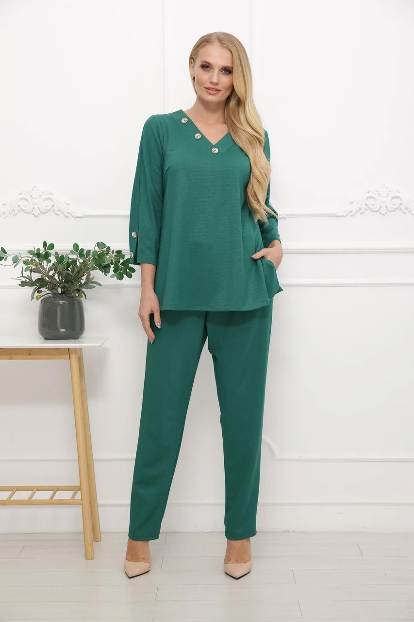 Красивый Костюм Туника с Брюками Размер Плюс Монако Изумруд (50-64 ...