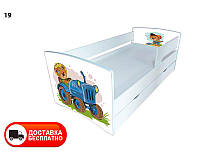 Дитяче ліжко Kinder Cool 19 Ведмедик із шухлядою та захисним бортиком, спальне місце на ламелях