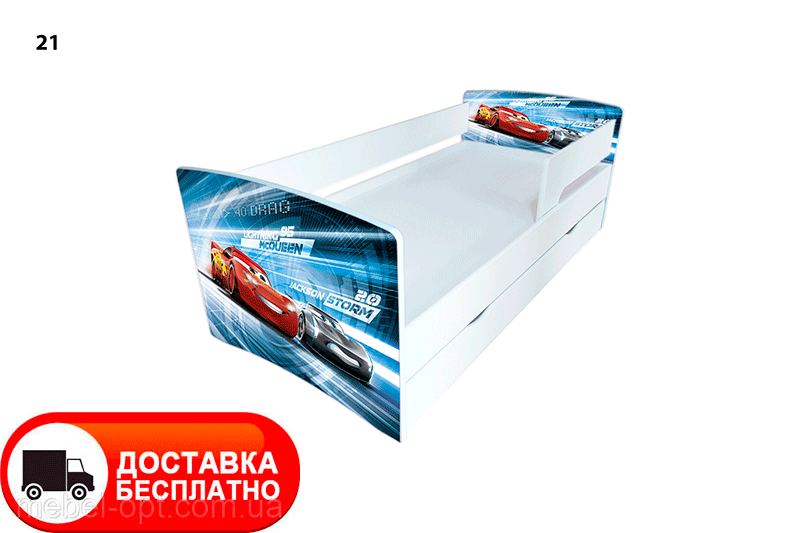 Дитяче ліжко Kinder Cool 21 Блискавка Маквін із висувною шухлядою та захисним бортиком, спальне місце на ламелях