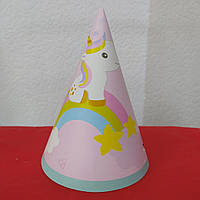 Набір ковпаків святкових рожевий принт єдиноріг 15см 5шт