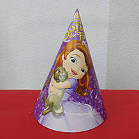 Набір ковпаків святкових фіолетовий принт Принцеса Софія 15см 5шт