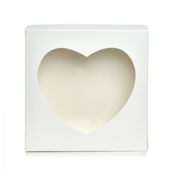 Коробка "Серце" 200х200х35 мм, біла, з віконцем