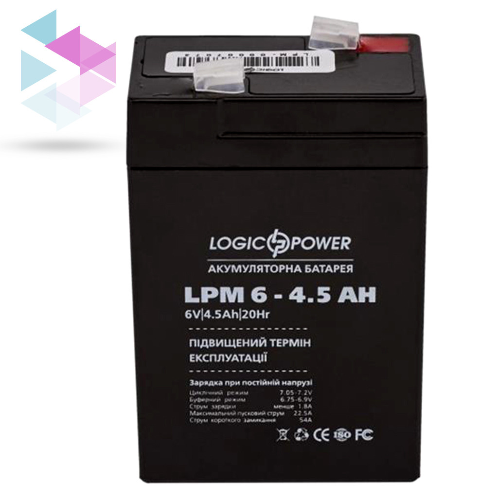 Акумуляторна батарея LogicPower LPM 6V 4,5AH (LPM 6 - 4,5 AH) AGM для дитячого електротранспорту, фото 1