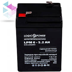 Акумуляторна батарея LogicPower LPM 6V 5.2 AH (LPM 6 - 5.2 AH) AGM для дитячого електротранспорту