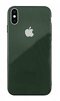 Чехол стеклянный Glass case для IPhone X/Xs (05) Forest green темно зеленый