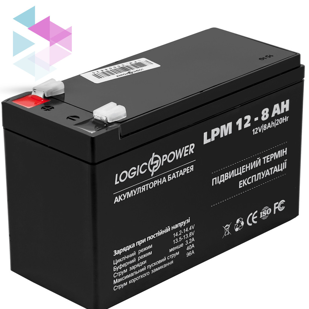 Акумуляторна батарея LogicPower 12V 8.0AH (LPM 12 - 8.0 AH) AGM, для дитячого електротранспорту, фото 1
